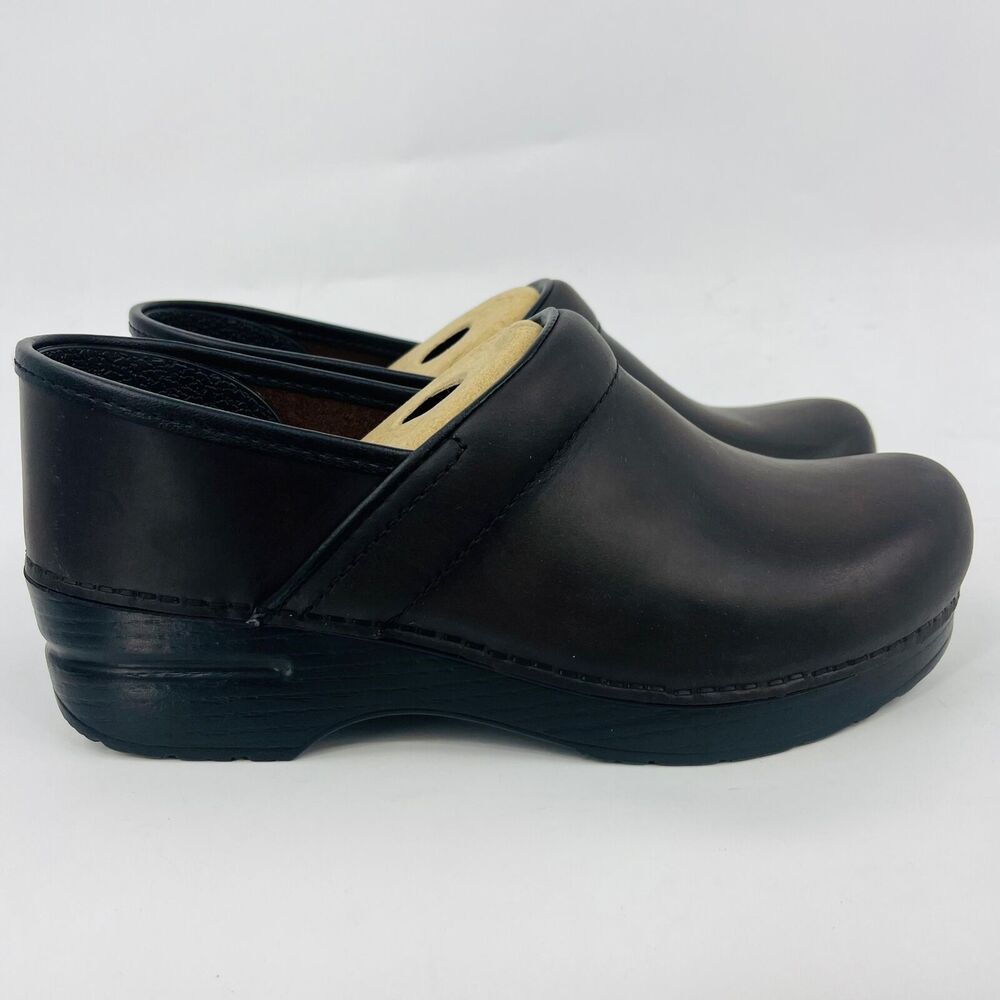 DANSKO WOMENS PROFESSIONAL 206-780202 ANTIQUE BROWN/BLACK LEATHER CLOGS SIZE 7.5